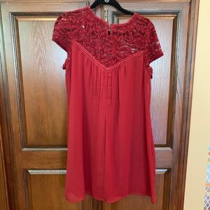 As U Wish Red Lace Pleated Mini Dress Sz L